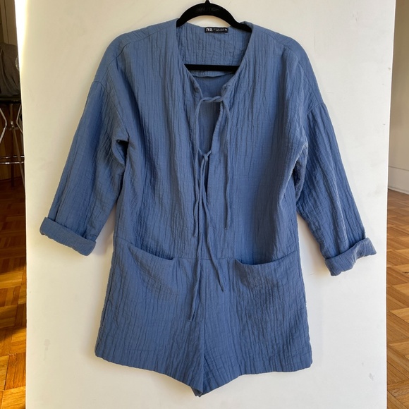 Indigo Blue Zara Jumpsuit Shorts Long Sleeve Small - Picture 1 of 9